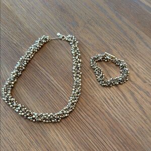 Elegant Gold Beaded Necklace and Bracelet Set
